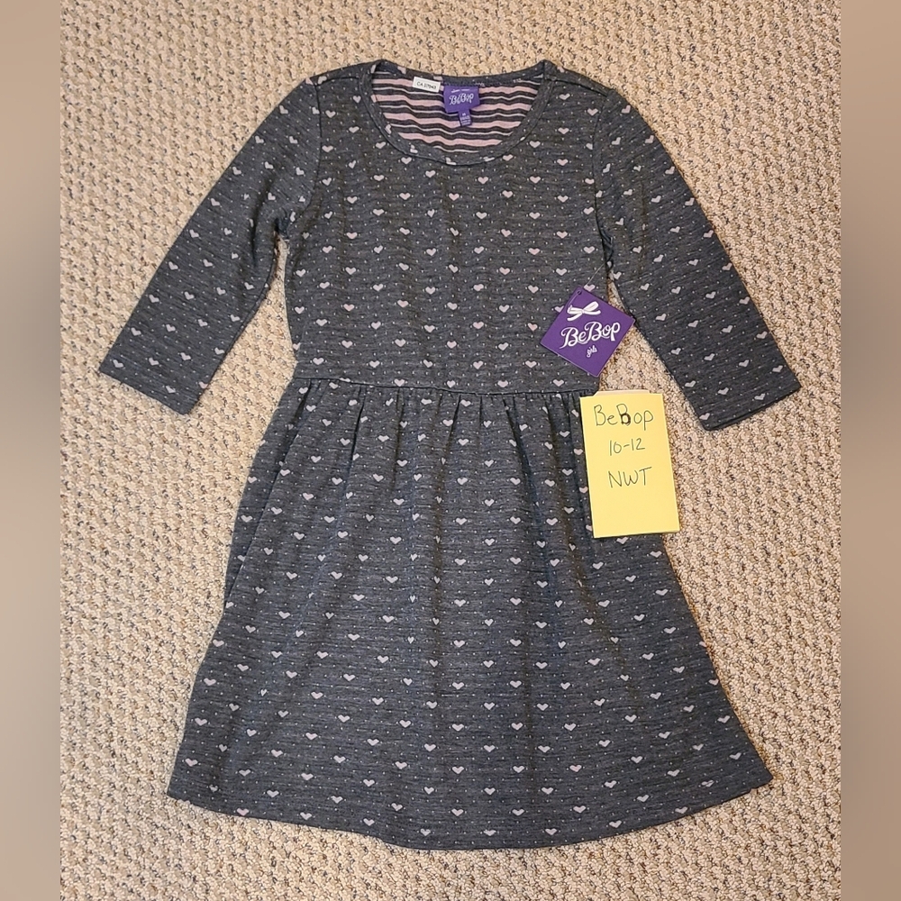 BeBop Gray Heart Pattern Kids Dress